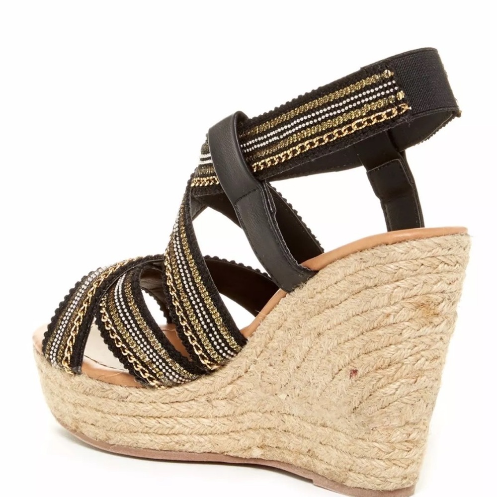 New Carlos By Carlos Santana Corelle Black Wedge Sandals - Picture 2 of 3